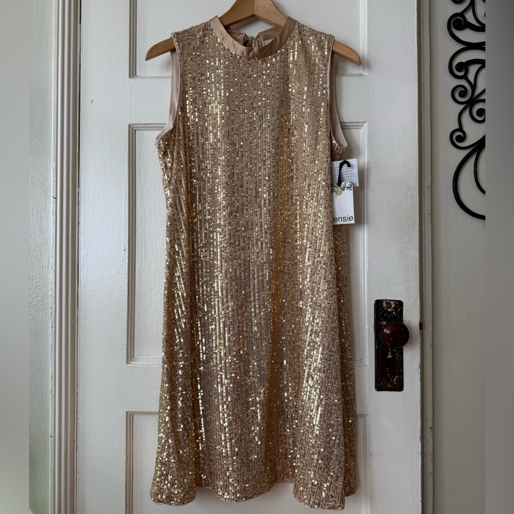 Kensie | NWT Gold Sequin A-Line Dress - sz 8